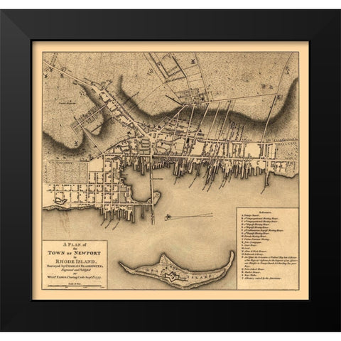 Newport Rhode Island - Blaskowitz 1777  Black Modern Wood Framed Art Print by Blaskowitz
