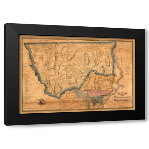 North Providence Rhode Island - Cushing 1835  Black Modern Wood Framed Art Print with Double Matting by Cushing
