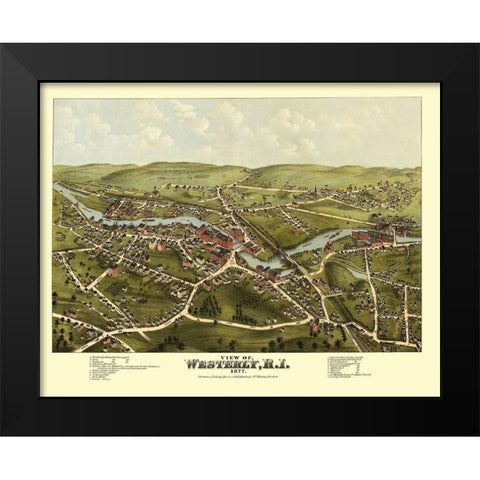 Westerly Rhode Island - Bailey 1877 Black Modern Wood Framed Art Print by Bailey