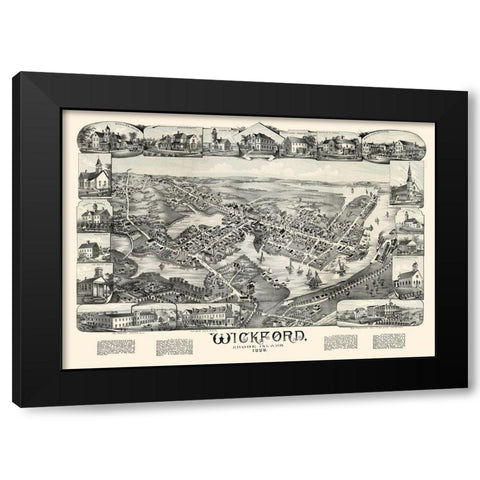 Wickford Rhode Island - Bailey 1888  Black Modern Wood Framed Art Print with Double Matting by Bailey