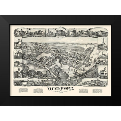 Wickford Rhode Island - Bailey 1888  Black Modern Wood Framed Art Print by Bailey