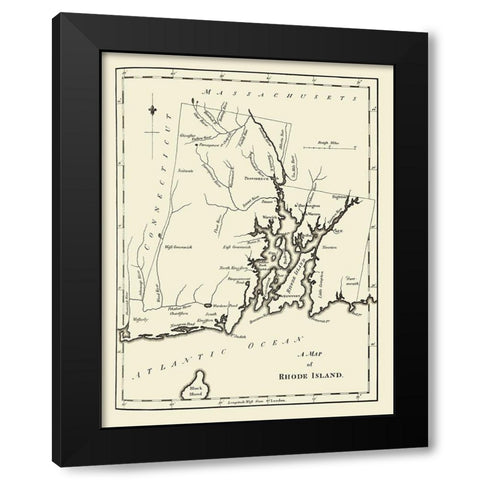 Rhode Island - Stockdale 1794 Black Modern Wood Framed Art Print with Double Matting by Stockdale