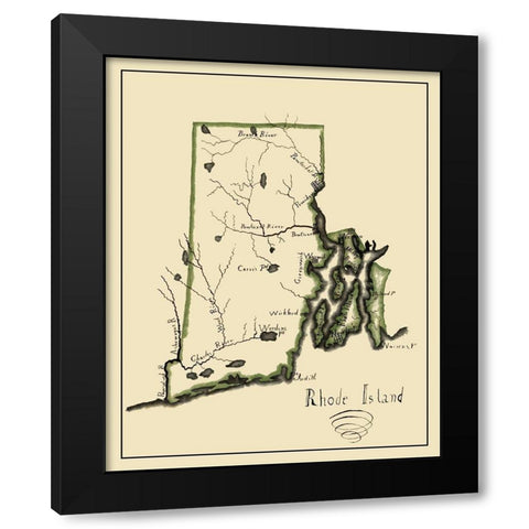 Rhode Island - Henshaw 1828 Black Modern Wood Framed Art Print by Henshaw