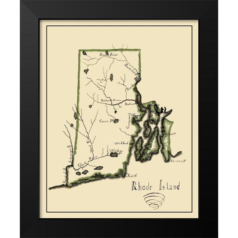 Rhode Island - Henshaw 1828 Black Modern Wood Framed Art Print by Henshaw