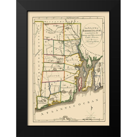 Rhode Island - Carey 1814 Black Modern Wood Framed Art Print by Carey