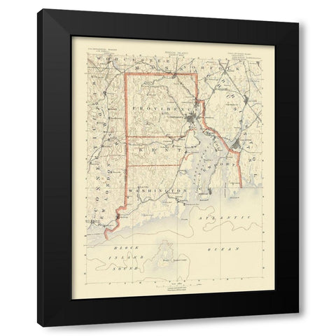Rhode Island Counties Rhode Island - USGS 1891 Black Modern Wood Framed Art Print with Double Matting by USGS