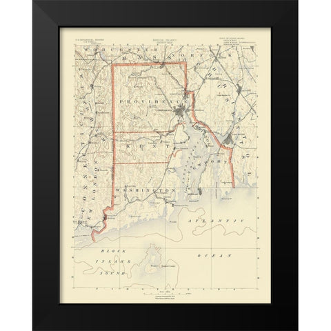 Rhode Island Counties Rhode Island - USGS 1891 Black Modern Wood Framed Art Print by USGS