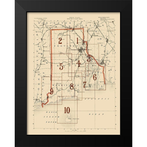 Rhode Island Rhode Island Index Sheet - USGS 1891 Black Modern Wood Framed Art Print by USGS