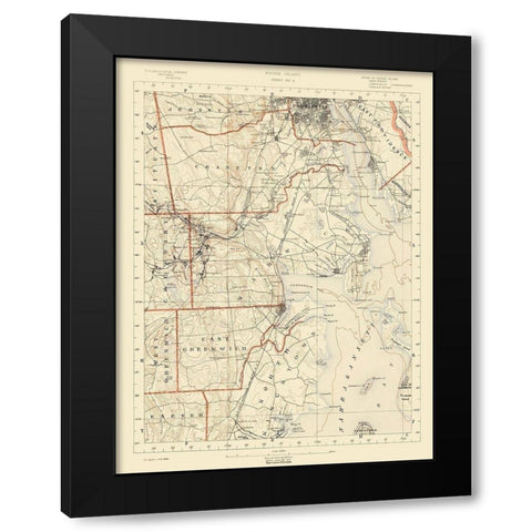 Rhode Island 4 of 10 Sheet - USGS 1891 Black Modern Wood Framed Art Print with Double Matting by USGS