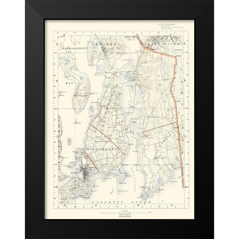 Rhode Island 6 of 10 Sheet - USGS 1891 Black Modern Wood Framed Art Print by USGS