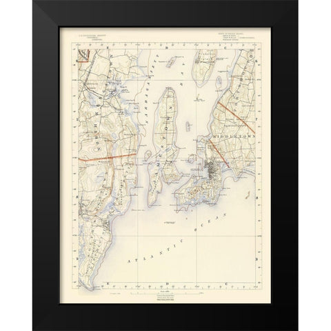 Rhode Island 7 of 10 Sheet - USGS 1891 Black Modern Wood Framed Art Print by USGS