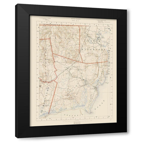 Rhode Island 8 of 10 Sheet - USGS 1891 Black Modern Wood Framed Art Print with Double Matting by USGS