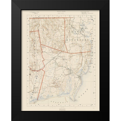 Rhode Island 8 of 10 Sheet - USGS 1891 Black Modern Wood Framed Art Print by USGS