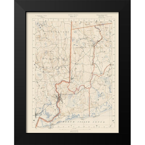Rhode Island 9 of 10 Sheet - USGS 1891 Black Modern Wood Framed Art Print by USGS