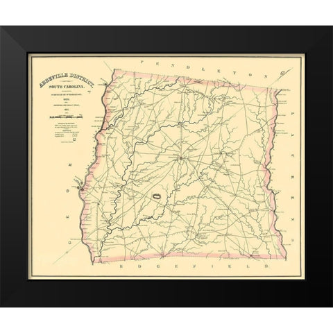 Abbeville South Carolina Landowner - Mills 1825 Black Modern Wood Framed Art Print by Mills