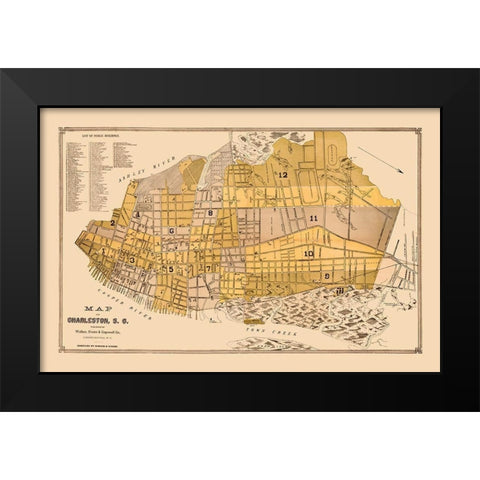 Charleston South Carolina - Cogswell 1891  Black Modern Wood Framed Art Print by Cogswell