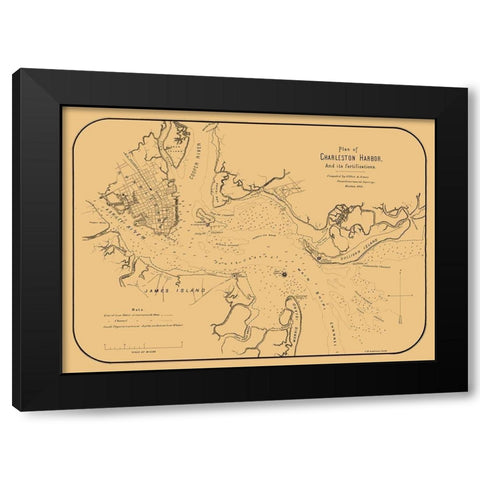 Charleston Harbor South Carolina - Elliot 1861  Black Modern Wood Framed Art Print by Elliot