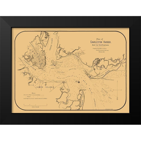 Charleston Harbor South Carolina - Elliot 1861  Black Modern Wood Framed Art Print by Elliot