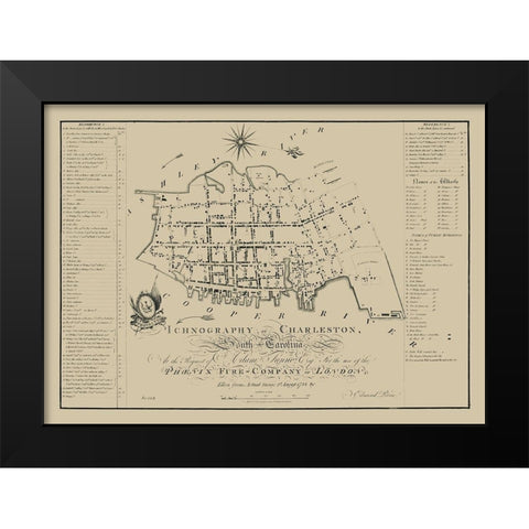 Charleston South Carolina - Petrie 1790  Black Modern Wood Framed Art Print by Petrie