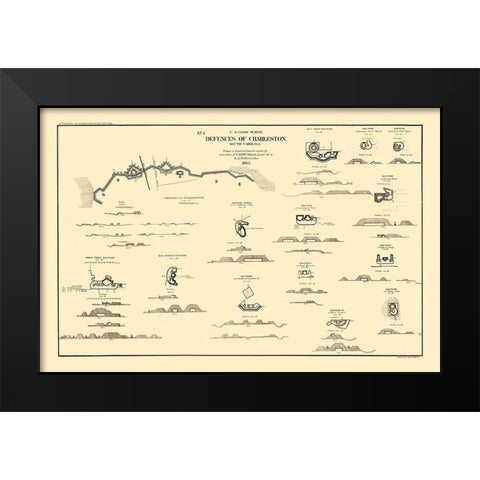 Charleston Coastal Defences - Willenbucher 1865  Black Modern Wood Framed Art Print by Willenbucher