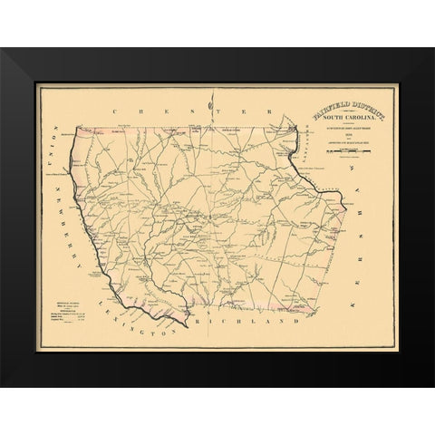 Fairfield South Carolina Landowner - Mills 1825 Black Modern Wood Framed Art Print by Mills