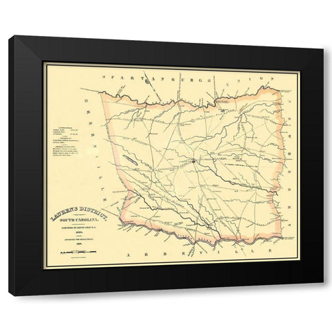 Laurens South Carolina Landowner - Mills 1825 Black Modern Wood Framed Art Print with Double Matting by Mills