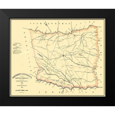 Laurens South Carolina Landowner - Mills 1825 Black Modern Wood Framed Art Print by Mills