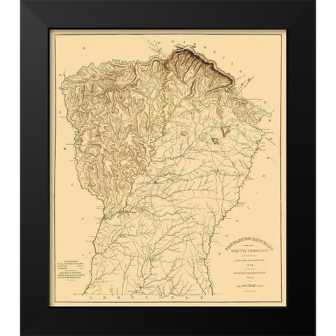 Pendleton South Carolina Landowner - Mills 1825 Black Modern Wood Framed Art Print by Mills