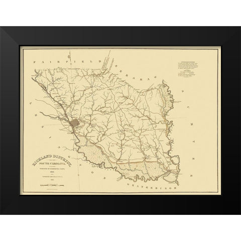 Richland South Carolina Landowner - Mills 1825 Black Modern Wood Framed Art Print by Mills