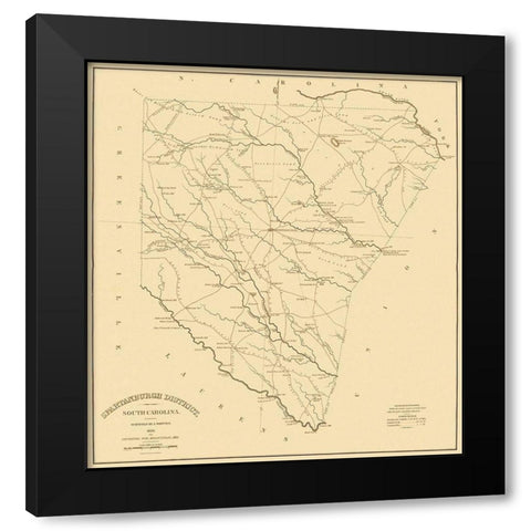 Spartanburgh South Carolina Landowner - Mills 1825 Black Modern Wood Framed Art Print by Mills