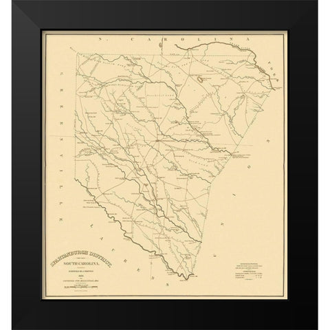 Spartanburgh South Carolina Landowner - Mills 1825 Black Modern Wood Framed Art Print by Mills