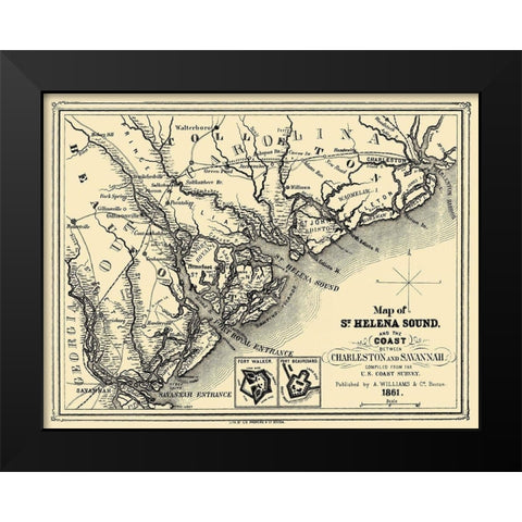 St Helena Sound - Williams 1861 Black Modern Wood Framed Art Print by Williams