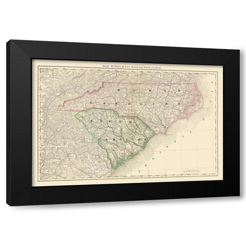 North Carolina, South Carolina - Rand McNally 1879 Black Modern Wood Framed Art Print with Double Matting by Rand McNally