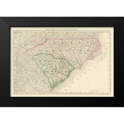 North Carolina, South Carolina - Rand McNally 1879 Black Modern Wood Framed Art Print by Rand McNally