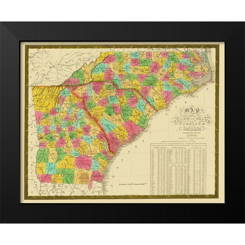 North Carolina, South Carolina , Georgia 1831 Black Modern Wood Framed Art Print by Mitchell