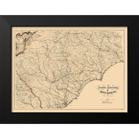 South Carolina - Bache 1865  Black Modern Wood Framed Art Print by Bache