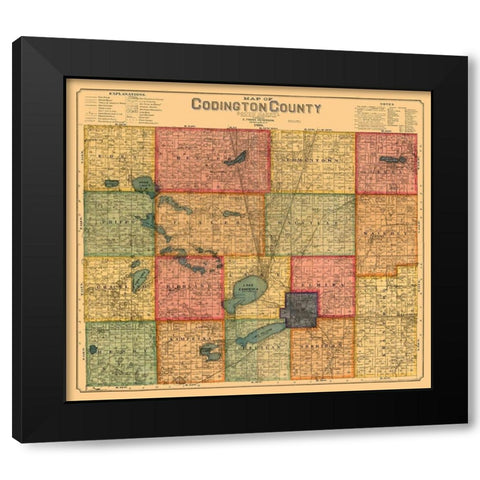 Codington County South Dakota - Peterson 1898  Black Modern Wood Framed Art Print with Double Matting by Peterson
