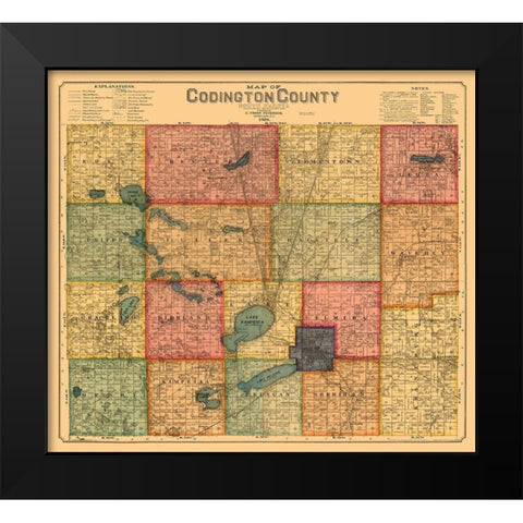 Codington County South Dakota - Peterson 1898  Black Modern Wood Framed Art Print by Peterson