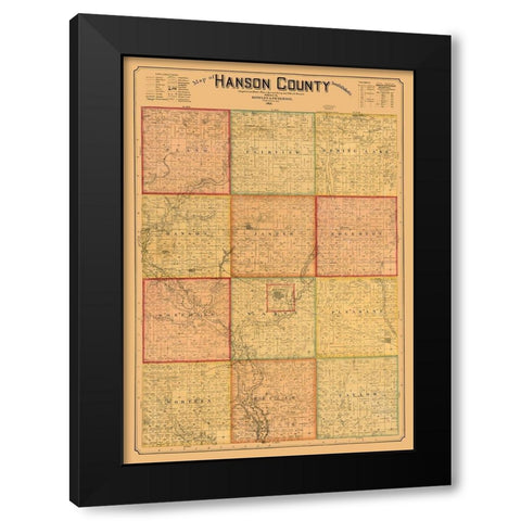 Hanson County South Dakota - Peterson 1893  Black Modern Wood Framed Art Print with Double Matting by Peterson