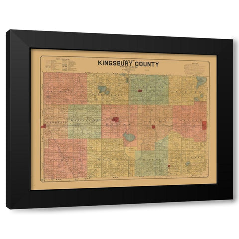 Kingsbury County South Dakota - Peterson 1899  Black Modern Wood Framed Art Print with Double Matting by Peterson