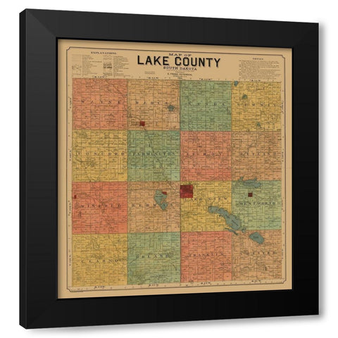 Lake County South Dakota - Peterson 1899  Black Modern Wood Framed Art Print by Peterson