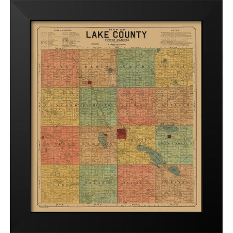 Lake County South Dakota - Peterson 1899  Black Modern Wood Framed Art Print by Peterson