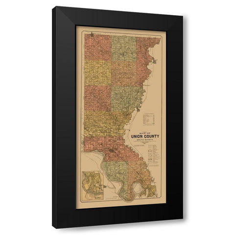 Union County South Dakota - Peterson 1892  Black Modern Wood Framed Art Print by Peterson
