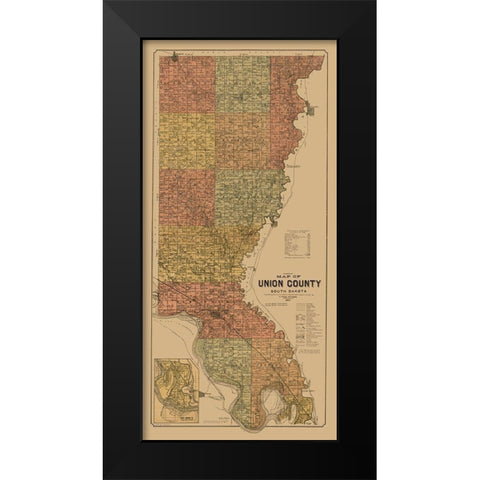 Union County South Dakota - Peterson 1892  Black Modern Wood Framed Art Print by Peterson