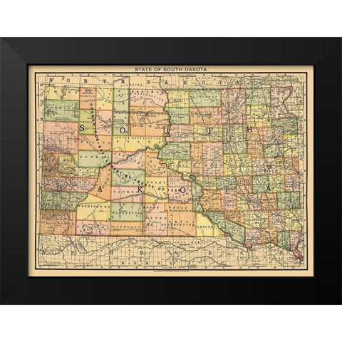 South Dakota - Rand McNally 1892 Black Modern Wood Framed Art Print by Rand McNally