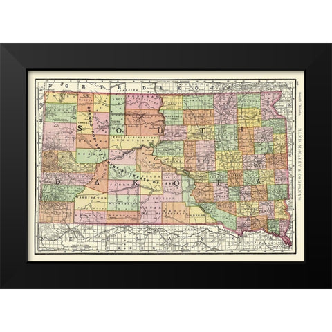 South Dakota - Rand McNally 1897 Black Modern Wood Framed Art Print by Rand McNally