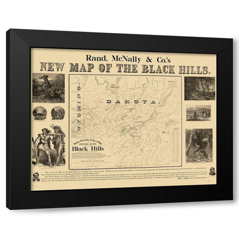 South Dakota Black Hills - Rand McNally 1877  Black Modern Wood Framed Art Print with Double Matting by Rand McNally