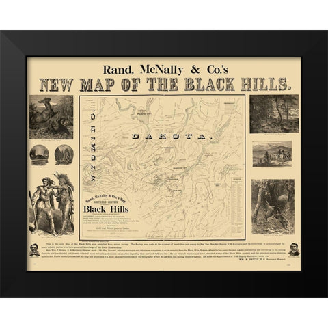 South Dakota Black Hills - Rand McNally 1877  Black Modern Wood Framed Art Print by Rand McNally