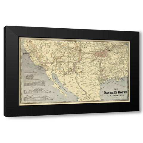 Santa Fe Route and Connections 1888 Black Modern Wood Framed Art Print with Double Matting by Rand McNally
