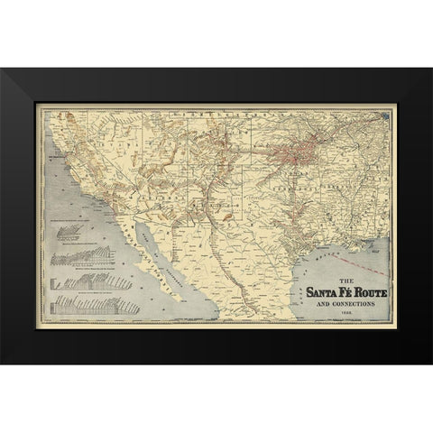Santa Fe Route and Connections 1888 Black Modern Wood Framed Art Print by Rand McNally